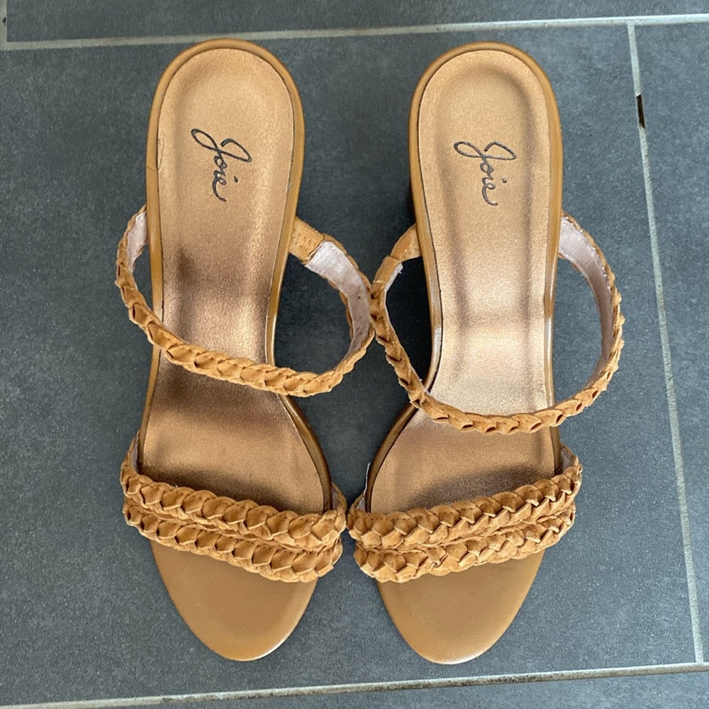 Joie tan suede braided block heel strappy sandals womens size 9 - Picture 2 of 7